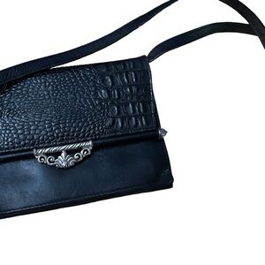 Brighton Vintage Black Embossed Leather Crossbody Purse